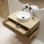800mm Oak Wall Hung Countertop Vanity Unit with Round Basin and Shelves - Lugo
