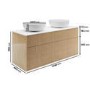 1250mm Wooden Fluted Wall Hung Countertop Double Vanity Unit with Round Basins - Matira
