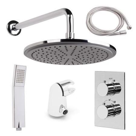EcoS9 Dual Valve with Handset, 250mm Shower Head, Wall Outlet & Wall Arm 