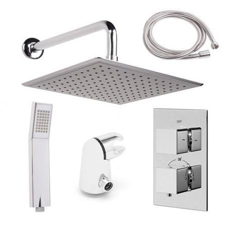 EcoCube Dual Valve with Handset, 200mm Square Shower Head & Wall Outlet