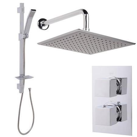 Quadro Slide Shower Rail Kit with EcoCube Dual Valve, 250mm Square Head & Wall Outlet 