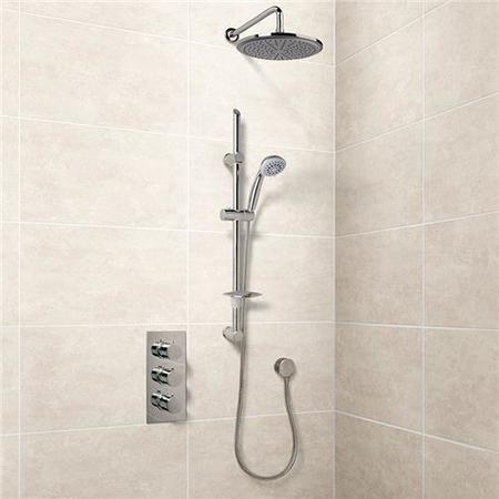 Eco Slide Shower Rail Kit with EcoS9 Triple Valve, 250mm Head, Wall Outlet, Filler & Overflow