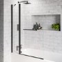 Single Ended Shower Bath with Front Panel & Hinged Black Bath Screen with Towel Rail 1700 x 700mm - Alton