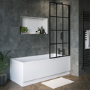 Rutland Single Ended Square Bath with Front Panel & Black Grid Screen - Right Hand 1600 x 700