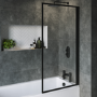 Single Ended Shower Bath with Front Panel & Black Framed Bath Screen 1700 x 700mm - Rutland