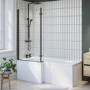 L Shape Shower Bath Left Hand with Front Panel & Black Bath Screen 1700 x 850mm - Lomax