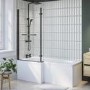 L Shape Shower Bath Left Hand with Front Panel & Black Bath Screen with Towel Rail 1700 x 850mm - Lomax