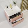 Grade A1 - 600mm Pink Wall Hung Vanity Unit with Basin and Brass Handles - Empire