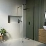 900mm Black Frameless Wet Room Shower Screen with 300mm Hinged Flipper Panel - Corvus
