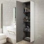 Double Door White Wall Hung Tall Bathroom Cabinet with Brushed Brass Handles 350 x 1400mm - Ashford