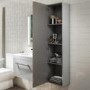 Double Door Grey Wall Hung Tall Bathroom Cabinet with Chrome Handles 350 x 1400mm - Ashford