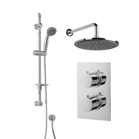 EcoS9 Valve, Wall Shower Outlet, Slide Rail Kit and Round 25cm Shower Head & Wall Arm