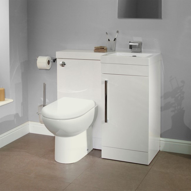 Right Hand Compact Toilet & Basin Combination Unit - Compact - White- Santorini toilet - Apex Range