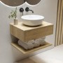 600mm Oak Wall Hung Countertop Vanity Unit with Round Basin and Shelves - Lugo