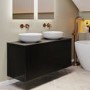 1250mm Black Wooden Fluted Wall Hung Countertop Double Vanity Unit with Round Basin - Matira