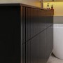 1250mm Black Wooden Fluted Wall Hung Countertop Double Vanity Unit with Round Basin - Matira