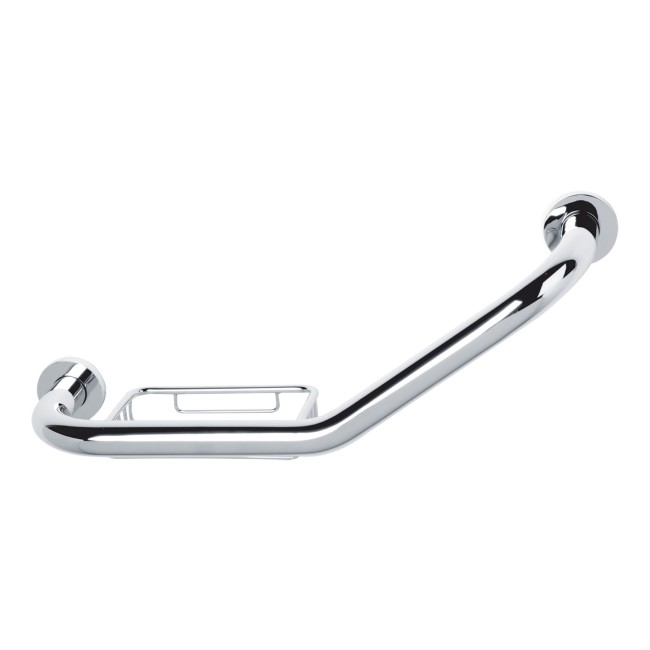 Stainless Steel Angled Grab Rail with Soap Dish 436mm