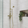 Brushed Brass Traditional Thermostatic Mixer Shower with Round Overhead & Hand Shower - Camden