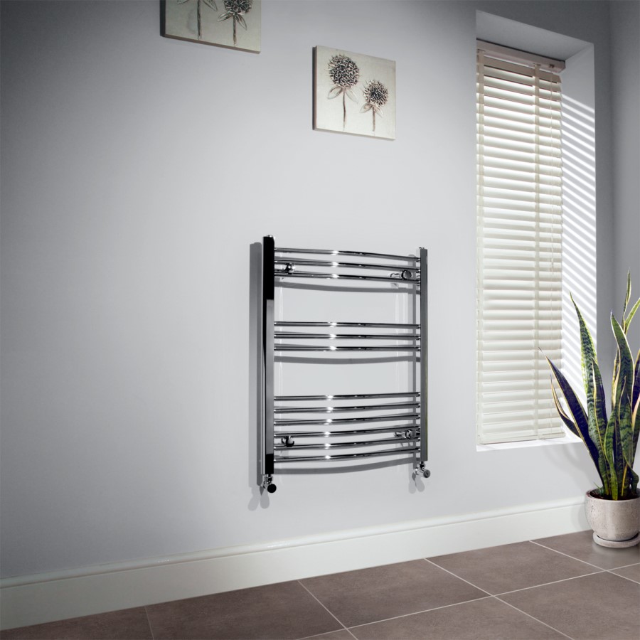 Curved Chrome Heated Bathroom Towel Rail - 760 x 500mm