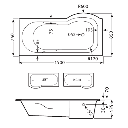 showerbath dimensions