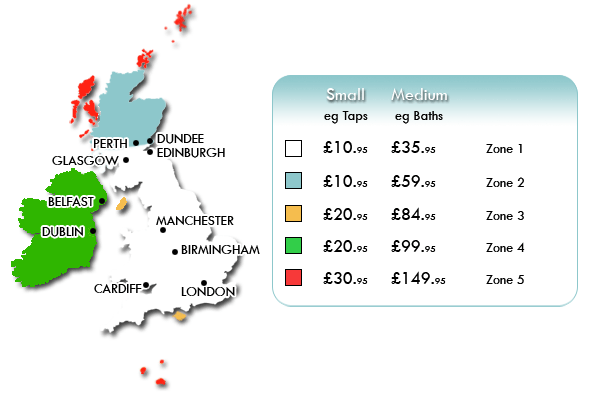 UK map with delivery charges