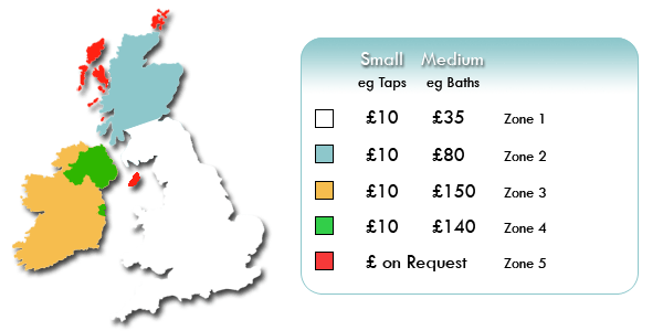 UK map with delivery charges