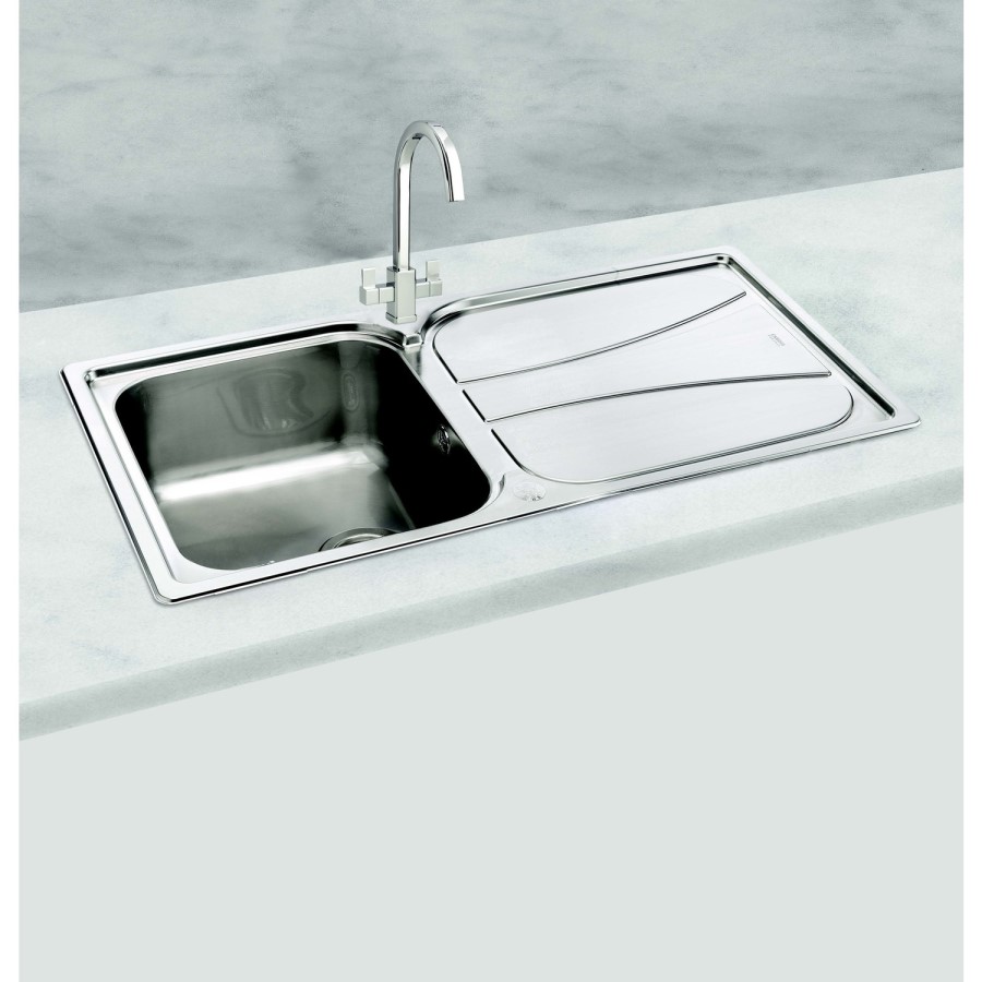 Carron Phoenix Zeta 100 Single Bowl Chrome Stainless Steel Kitchen Sink- Reversible Drainer