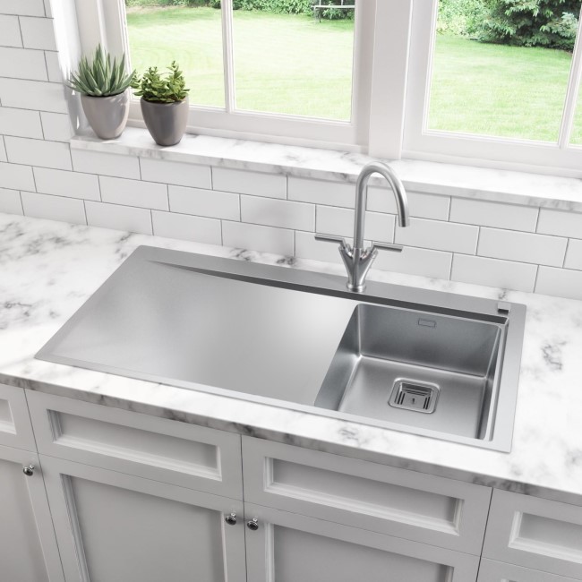 Single Bowl Chrome Stainless Steel Kitchen Sink with Left Hand Drainer - Taylor & Moore