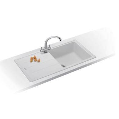 Single Bowl White Composite Kitchen Sink with Reversible Drainer - Franke Basis BFG 611-970