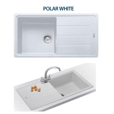 Single Bowl White Composite Kitchen Sink with Reversible Drainer - Franke Basis BFG 611-970