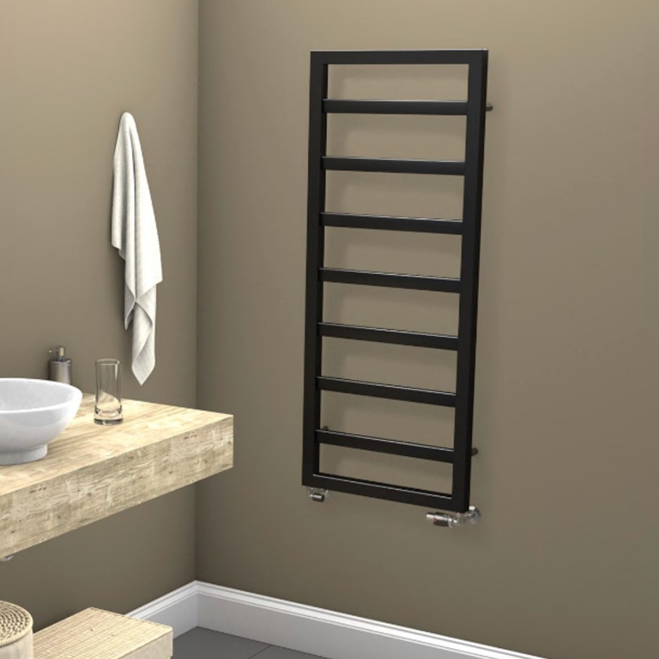 Kensington Black Heated Towel Rail 1300 x 530mm Better Bathrooms
