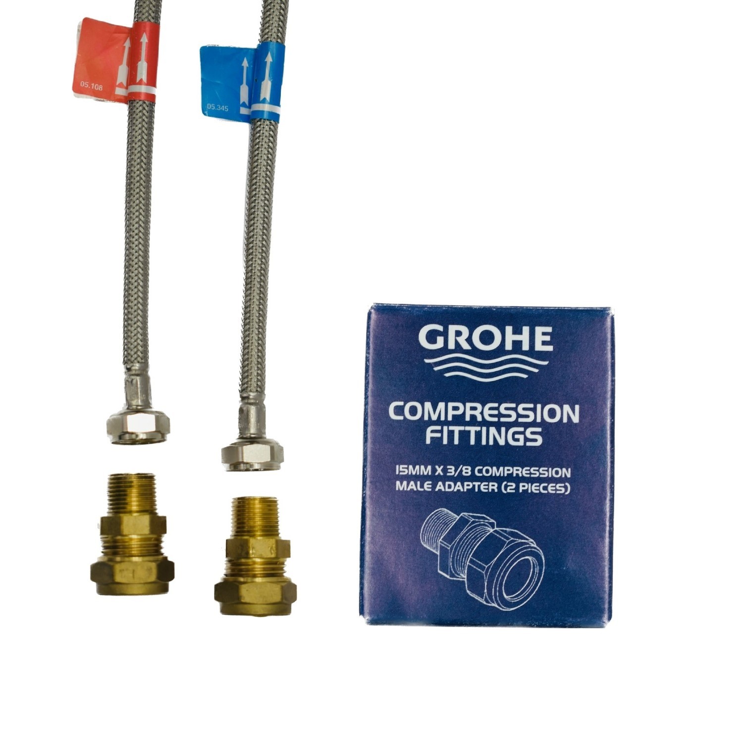 Grohe Pair of Adaptors for UK Fittings - 15mm Compression by 3/8 Inch ...