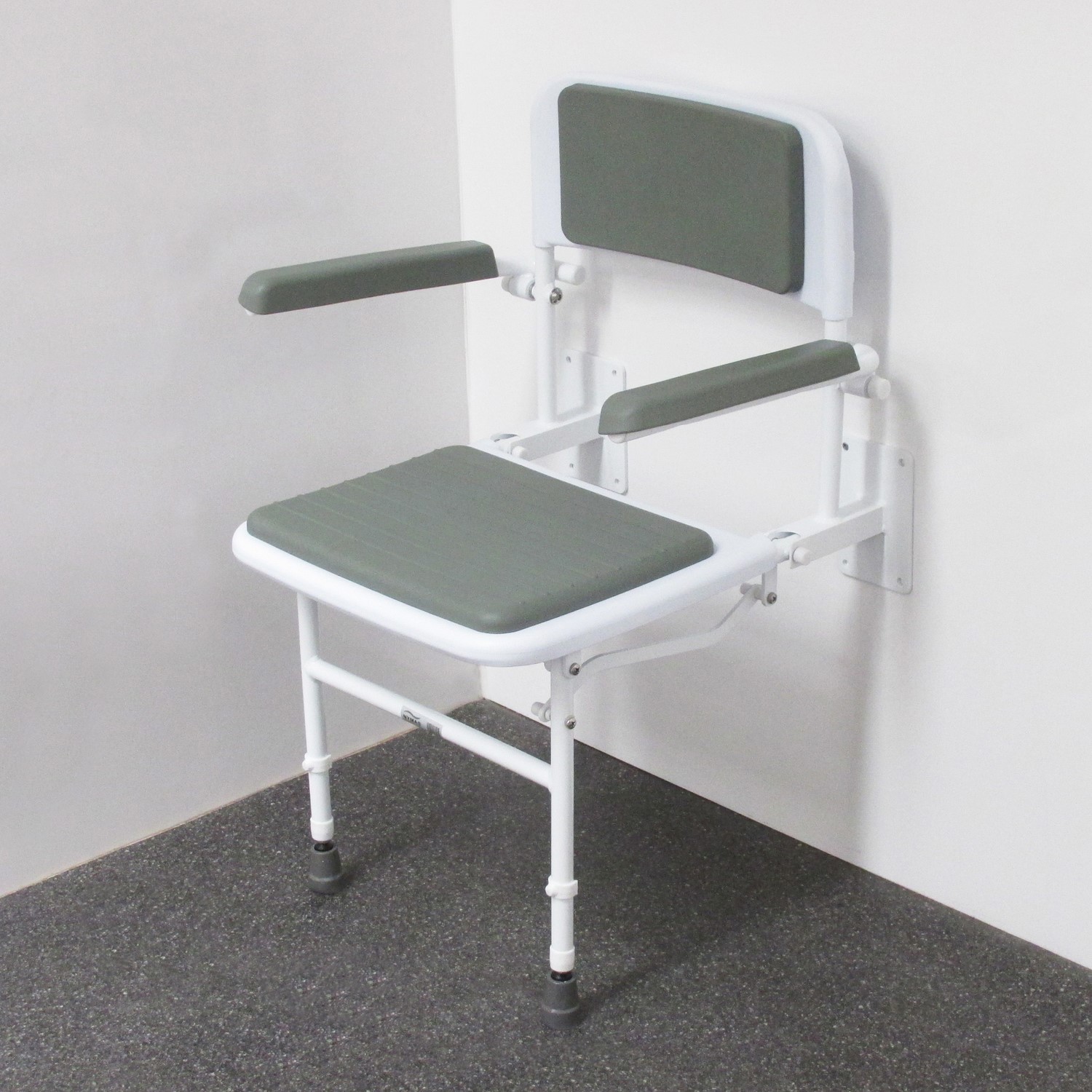 Grey Wall Mounted Folding Shower Seat With Arms Nymas Better Bathrooms