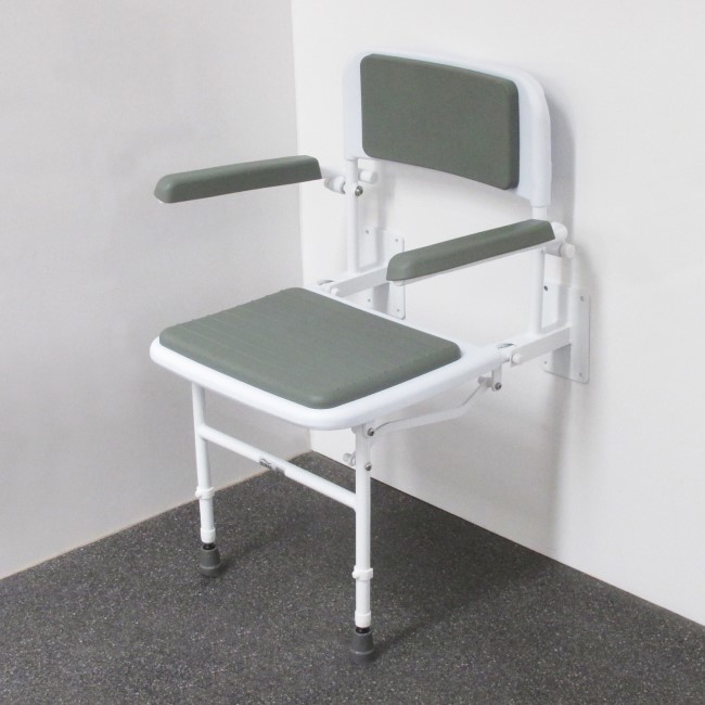 Grey Wall Mounted Folding Shower Seat With Arms Nymas Better Bathrooms