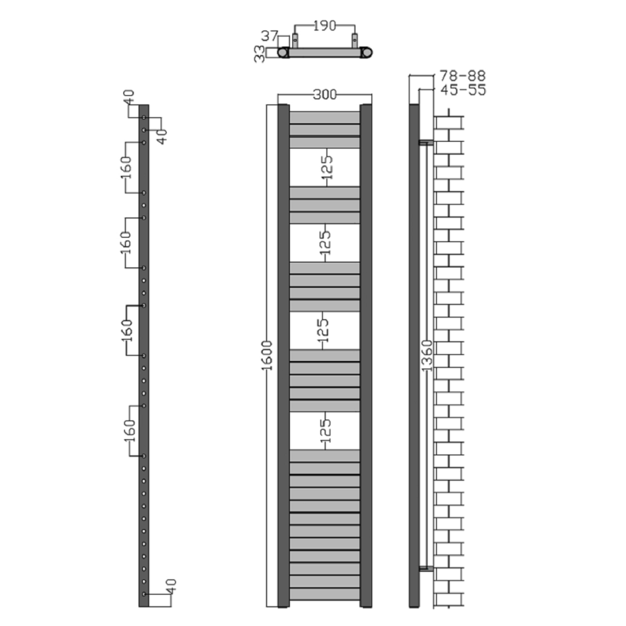 Brushed Aluminium Heated Towel Rail Radiator 1600 x 300mm - Eton