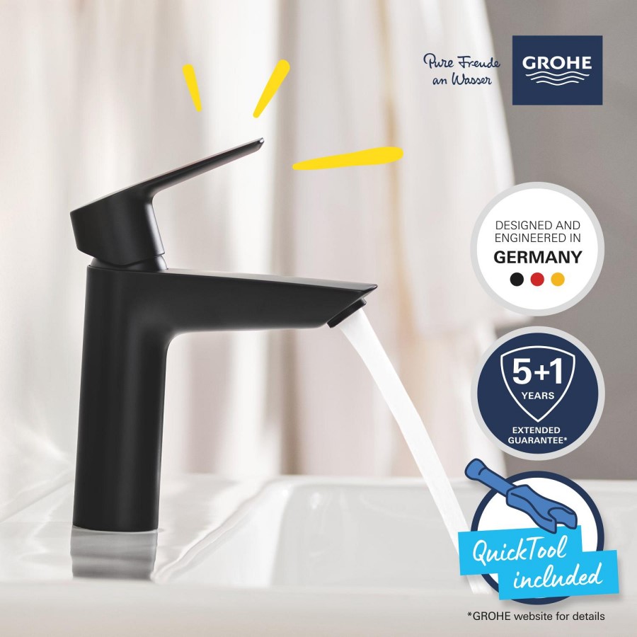 Grohe Start SilkMove EnergySaving Mono Basin Mixer Tap with Waste - Matt Black
