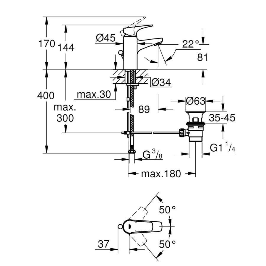 Grohe BauFlow Basin Mixer with Waste
