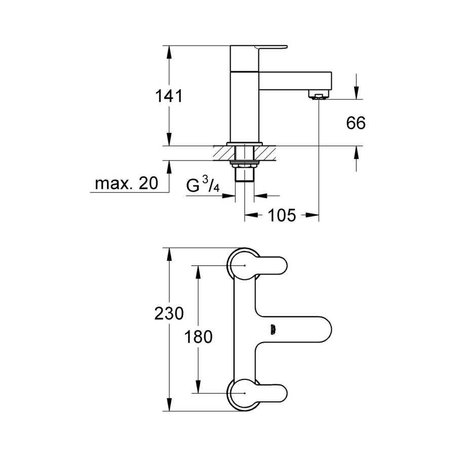GRADE A1 - Grohe BauEdge Deck Mounted Mixer Tap
