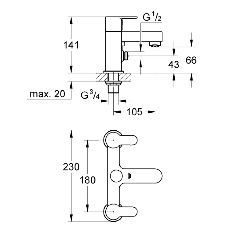 Grohe BauEdge Chrome Bath Shower Mixer Tap