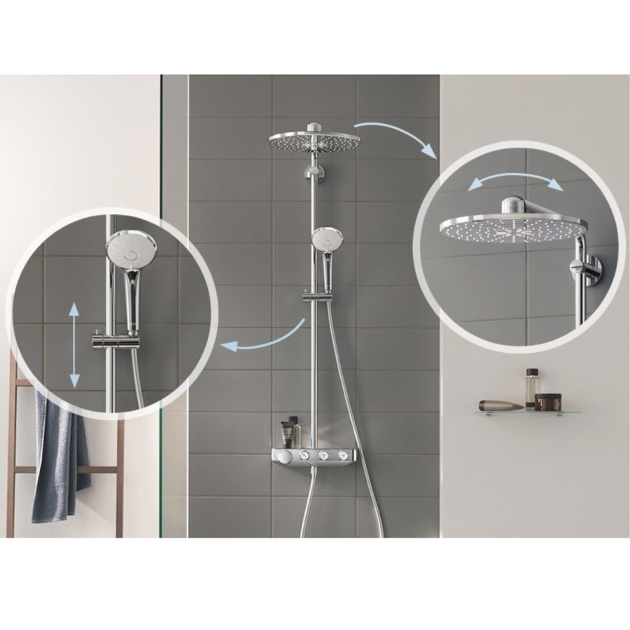 Grohe 310 Duo Smart Control Mixer Bar Shower with Round Overhead & Handset