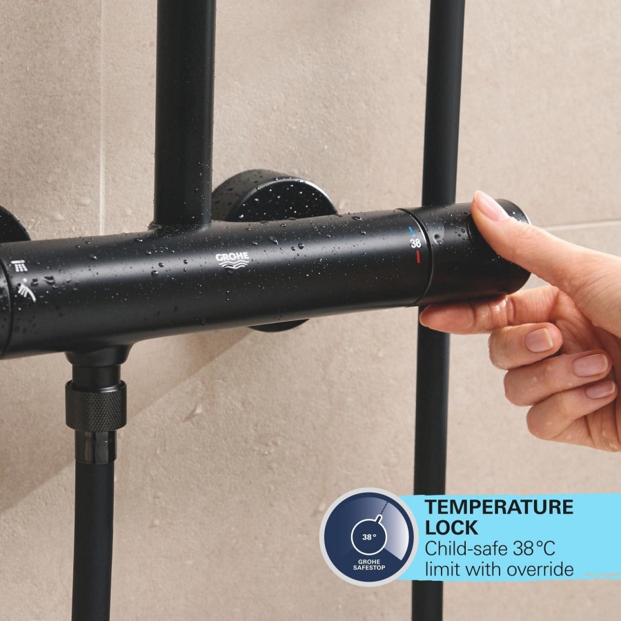GROHE QuickFix  Black Vitalio Comfort 250 Shower System with Bath Thermostat for Wall Mounting