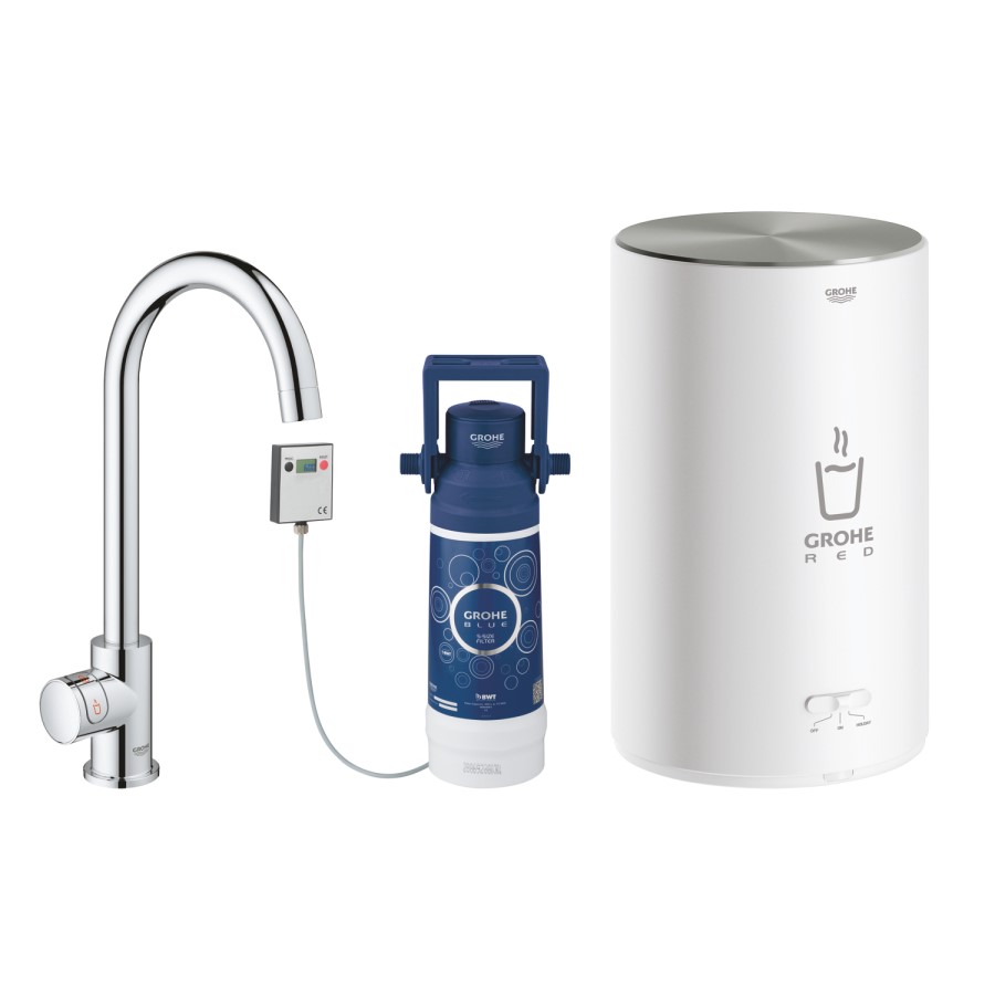 GRADE A1 - Box Opened Grohe Red Mono Instant Boiling Water Tap Single Lever with M Size Boiler in Chrome