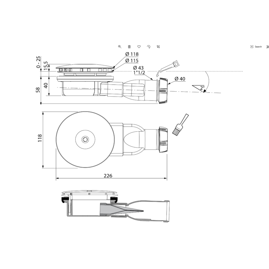 Wirquin 90mm Slim Shower Waste Dome Waterseal
