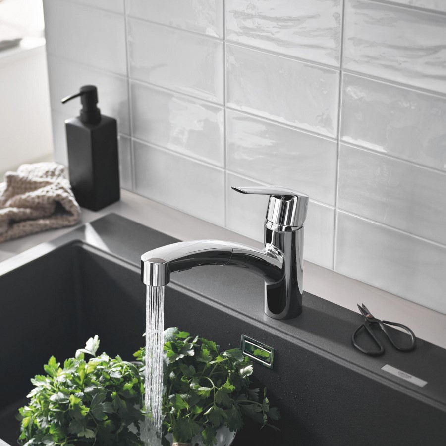 Grohe Start Quick Fix Single Lever Pull Out Monobloc Kitchen Mixer Tap - Chrome