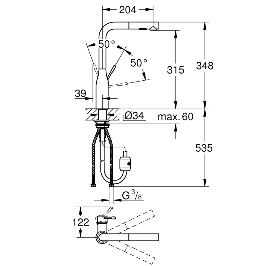 Grohe Chrome Single Lever Pull Out Spray Kitchen Mixer Tap