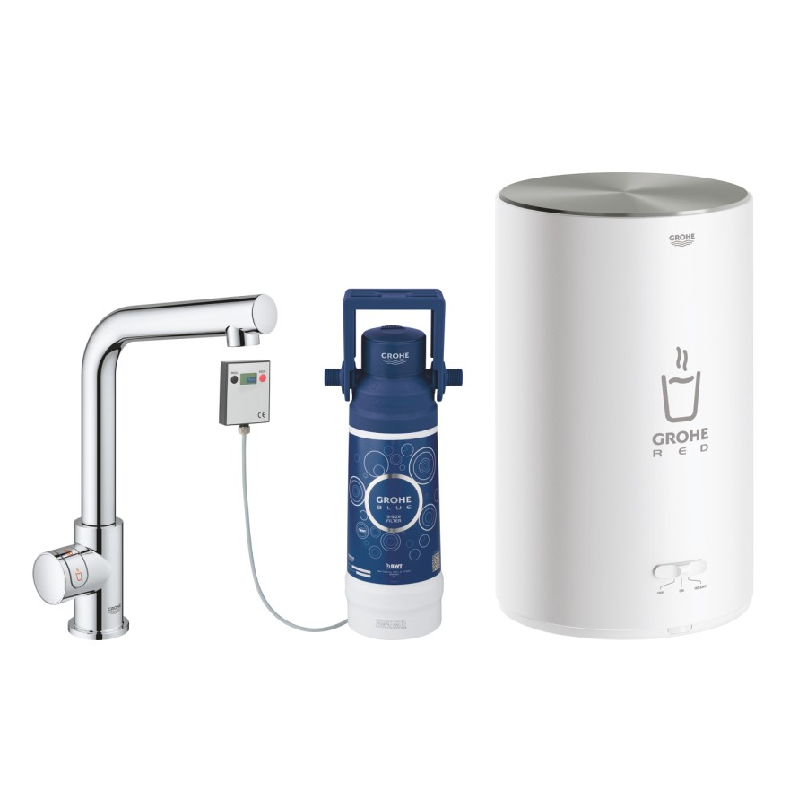 GRADE A1 - Box Opened Grohe Red Mono Instant Boiling Water Tap Single Lever with M size Boiler in Chrome