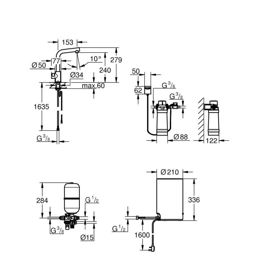 GRADE A1 - Box Opened Grohe Red Mono Instant Boiling Water Tap Single Lever with M size Boiler in Chrome