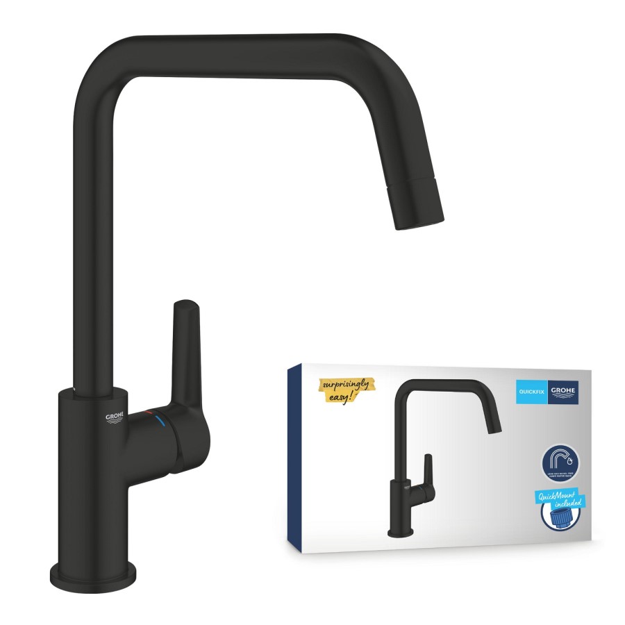 Grohe Quickfix Start Single Lever Monobloc Kitchen Mixer Tap - Black