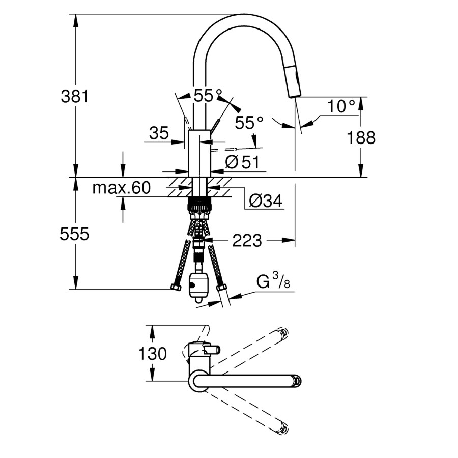 Grohe Eurosmart Chrome Single Lever Pull Out Kitchen Mixer Tap