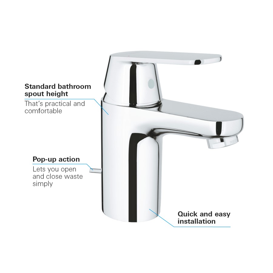 GRADE A1 - Grohe Eurosmart Cosmopolitan Basin Mixer Tap with Pop-up Waste - 32825000